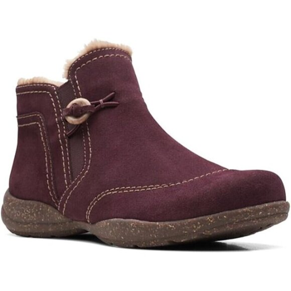 Clarks Women's Roseville 6.5 M Ankle Boot Fur Lined Mahogany Slip On NEW - Picture 1 of 11
